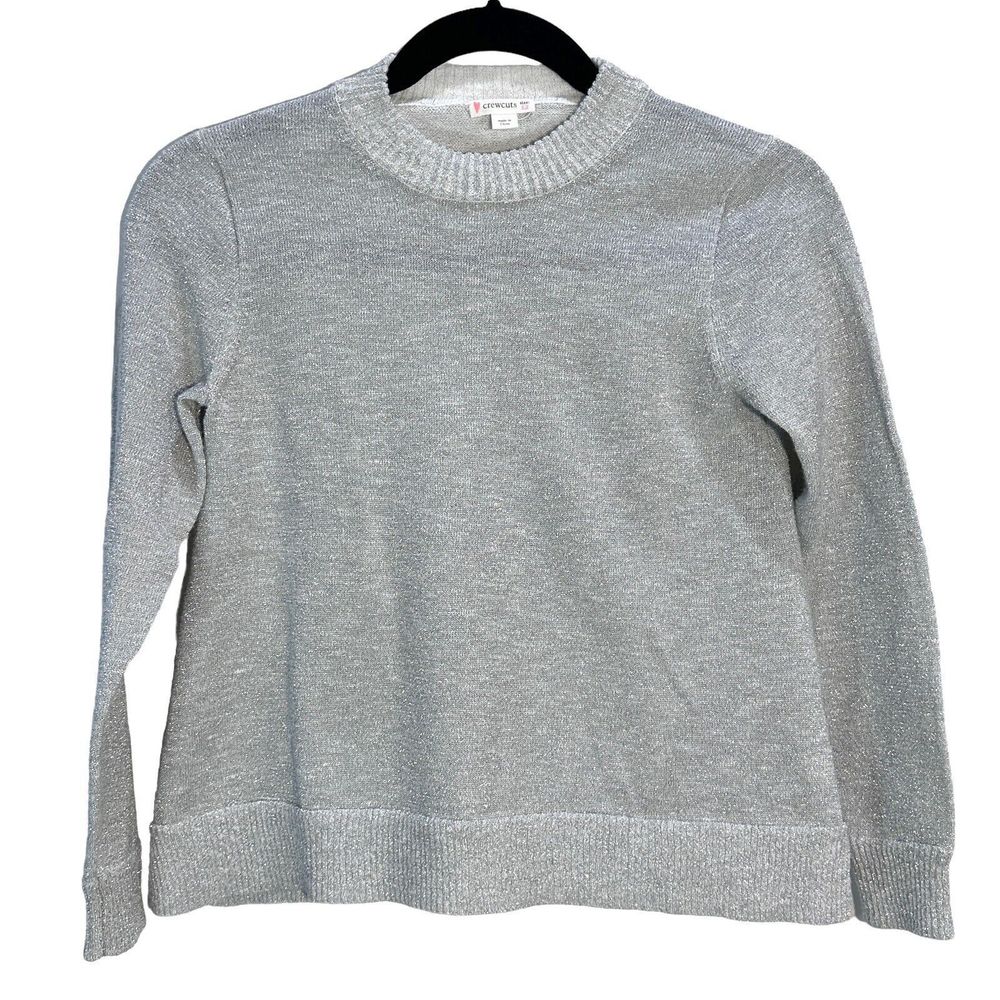 J.Crew crewcuts Pullover Girls Silver Metallic Sparkle Sweater Party Size 12